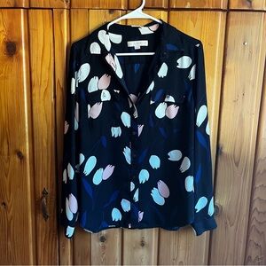 Ann Taylor Black, Navy, Pink, White Button Down - M